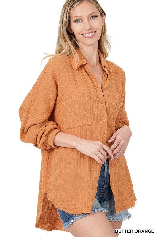 OVERSIZED RAW EDGE SHIRT - Lucianne Boutique