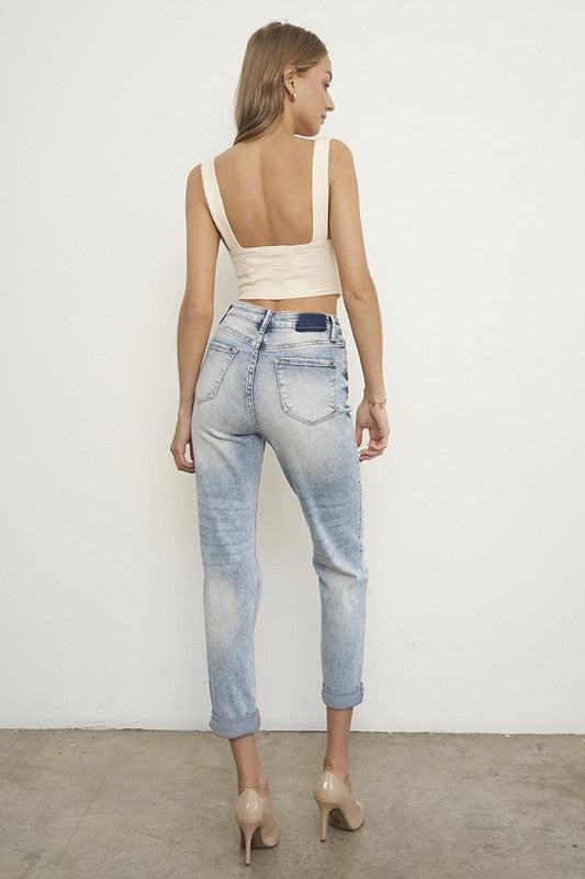 High Rise Ripped Girlfriend Jeans - Lucianne Boutique