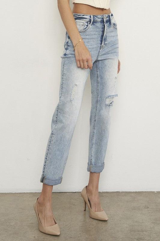 High Rise Ripped Girlfriend Jeans - Lucianne Boutique