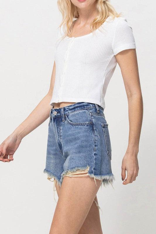 XS-S-M-L - DISTRESSED RIGID MOM SHORTS - Lucianne Boutique