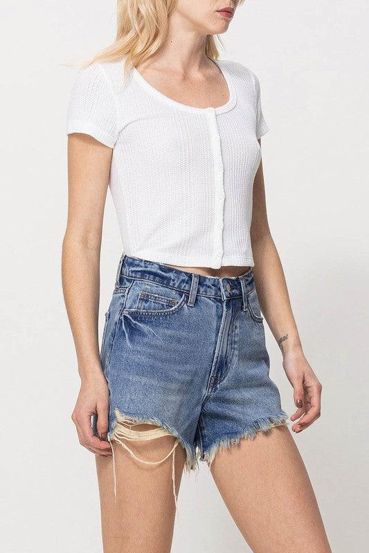 XS-S-M-L - DISTRESSED RIGID MOM SHORTS - Lucianne Boutique