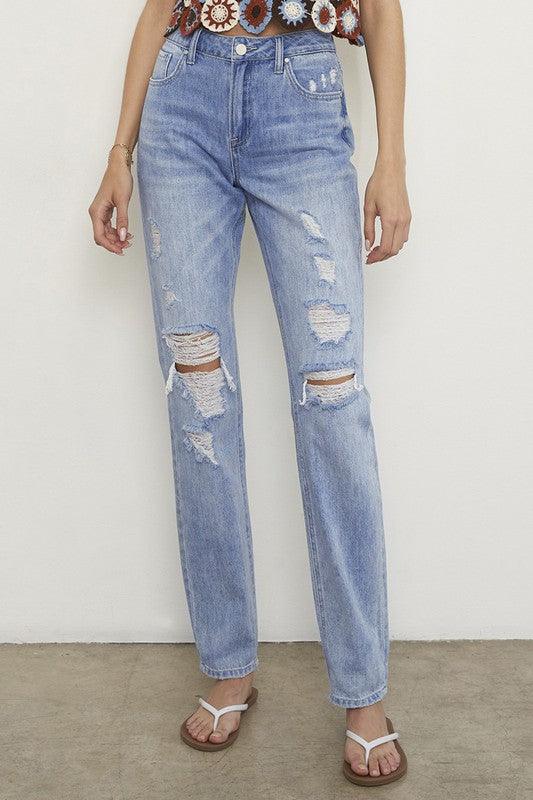 Distressed Straight Jeans - Lucianne Boutique