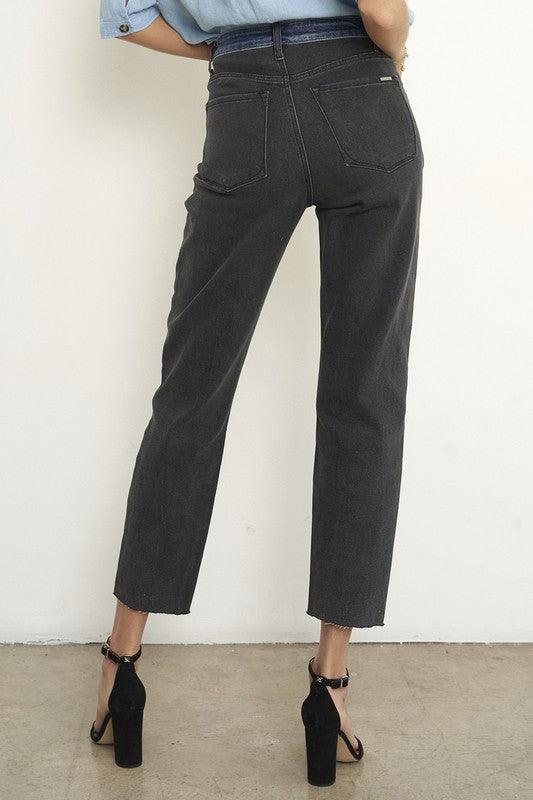 High Waist Black Denim Combo Jeans - Lucianne Boutique