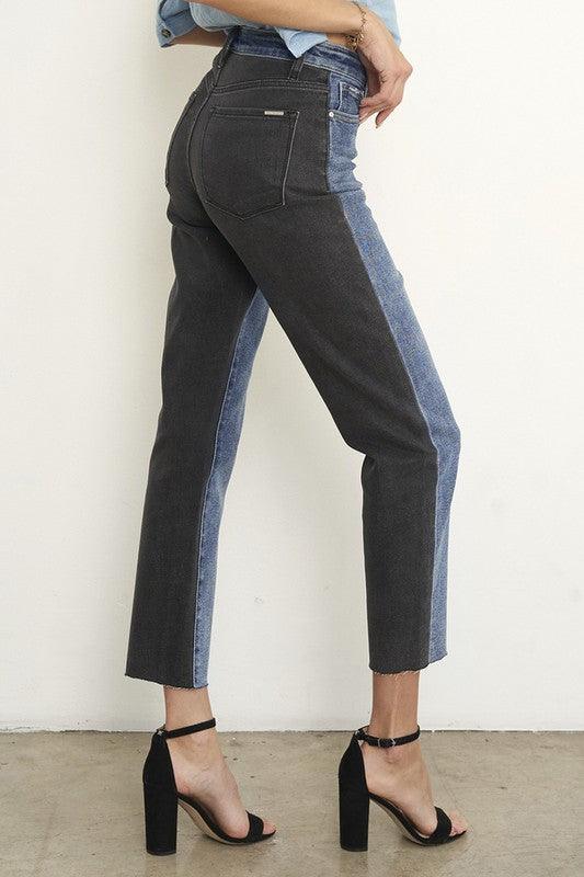 High Waist Black Denim Combo Jeans - Lucianne Boutique