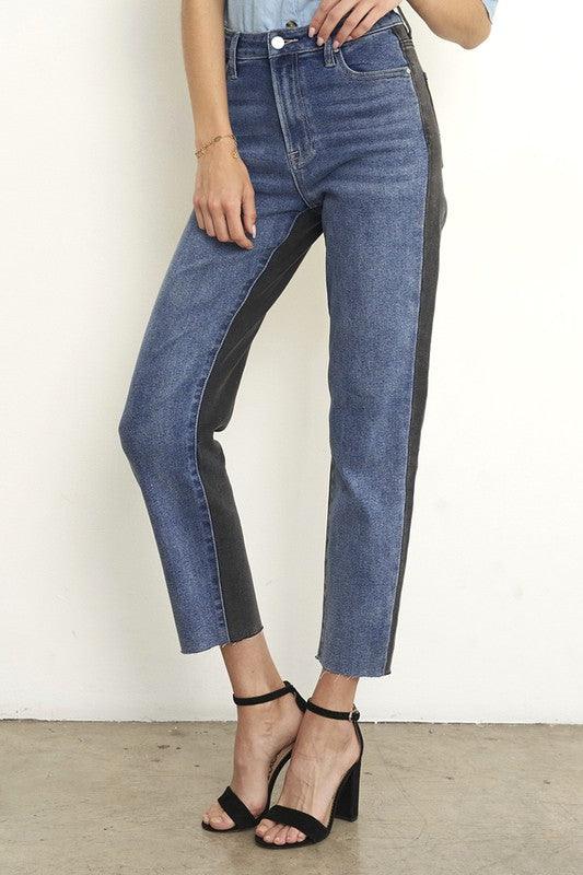 High Waist Black Denim Combo Jeans - Lucianne Boutique