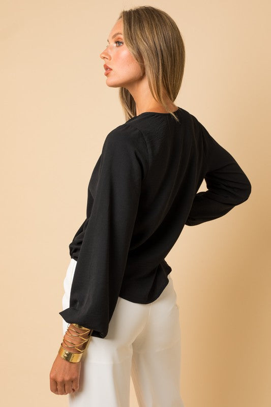 L/S Surplice Shoulder Shirring Top