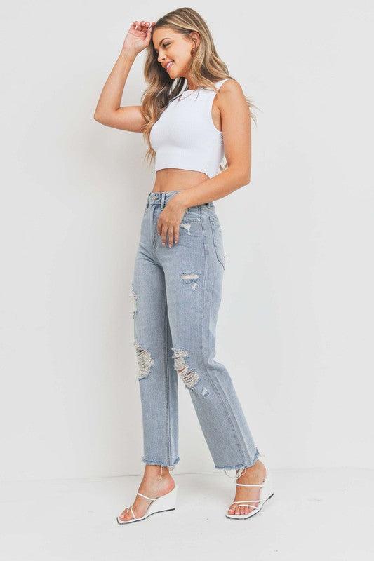 SUPER DISTRESSED STRAIGHT JEANS - Lucianne Boutique