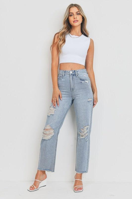 SUPER DISTRESSED STRAIGHT JEANS - Lucianne Boutique