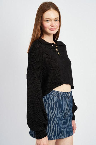 BUTTON UP BOXY CROPPED SWEATER