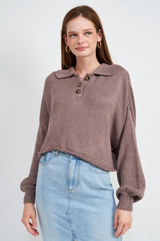 BUTTON UP BOXY CROPPED SWEATER