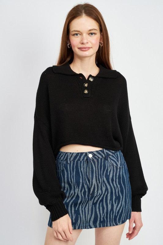 BUTTON UP BOXY CROPPED SWEATER - Lucianne Boutique