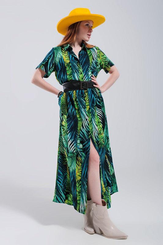 MAXI SHIRT DRESS IN TROPICAL PRINT - Lucianne Boutique