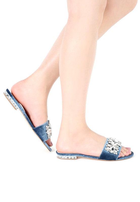 Sally Women's Blue Flat Embellished Sandals