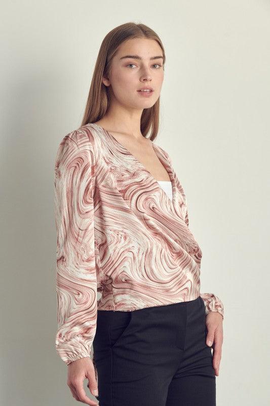 Draped front swirl print blouse - Lucianne Boutique