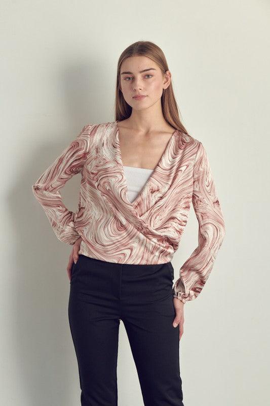 Draped front swirl print blouse - Lucianne Boutique