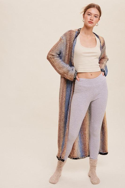 Multi Color Gradation Long Knit Open Cardigan - Lucianne Boutique