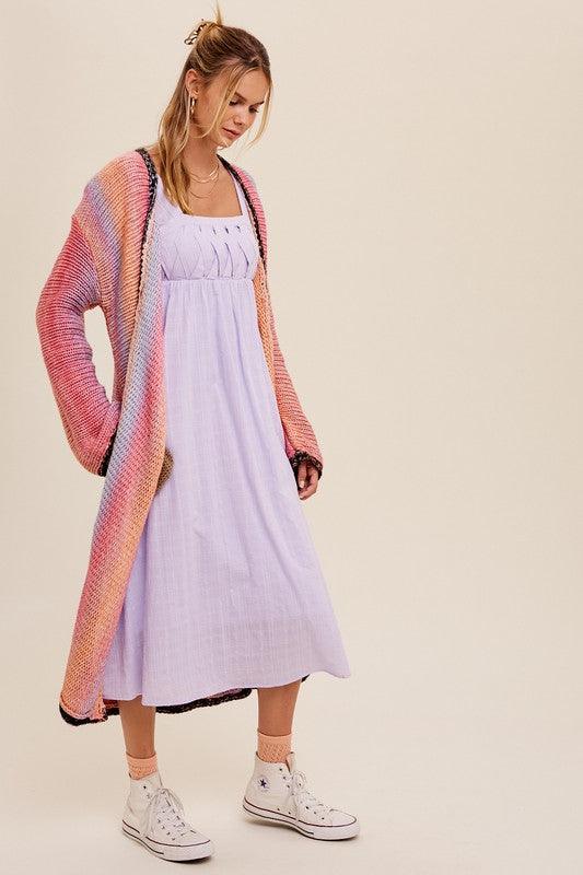 Multi Color Gradation Long Knit Open Cardigan - Lucianne Boutique