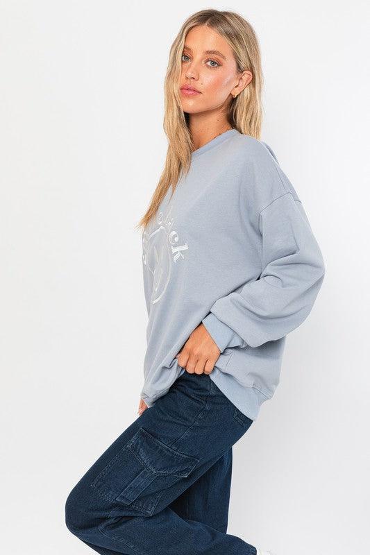 LETTER EMBROIDERY OVERSIZED SWEAT SHIRT