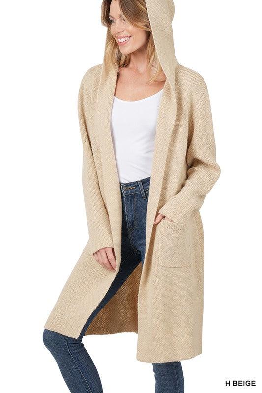 Hooded Open Front Cardigan - Lucianne Boutique