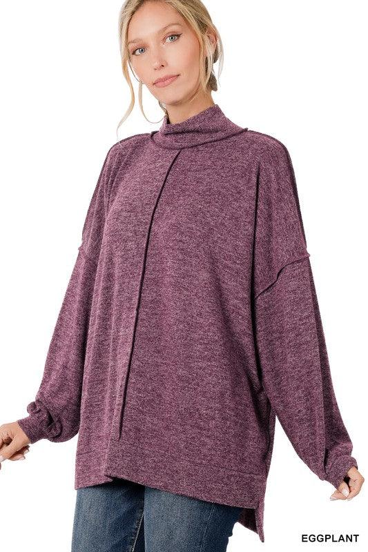 BRUSHED MELANGE HACCI MOCK NECK SWEATER - Lucianne Boutique