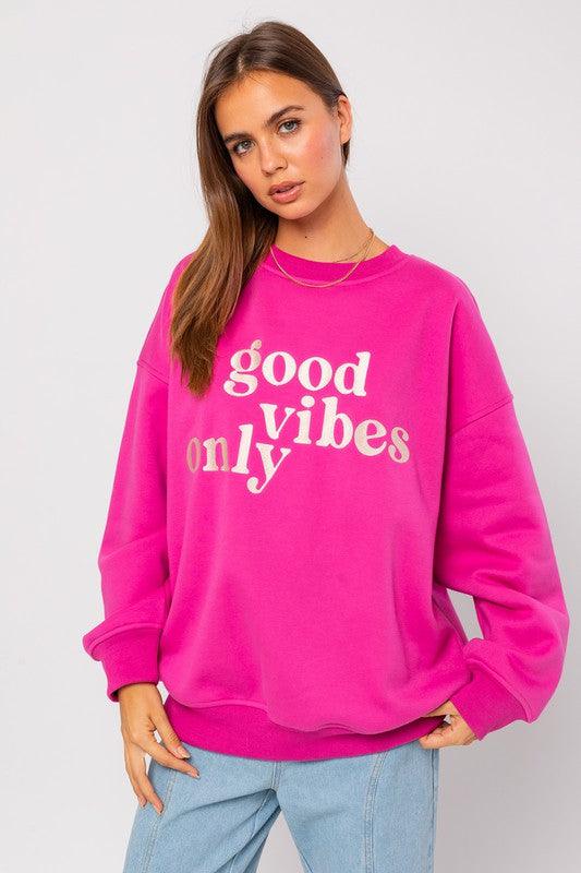 LETTER EMBROIDERY OVERSIZED SWEAT SHIRT - Lucianne Boutique