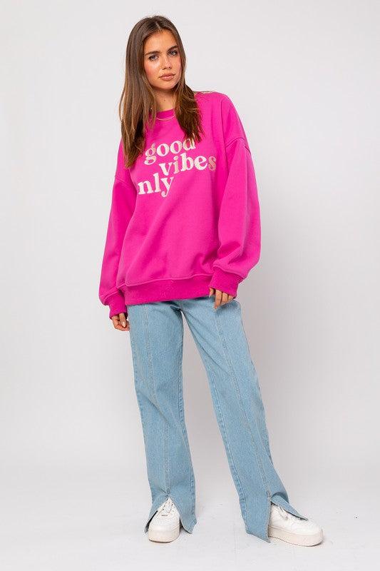 LETTER EMBROIDERY OVERSIZED SWEAT SHIRT - Lucianne Boutique