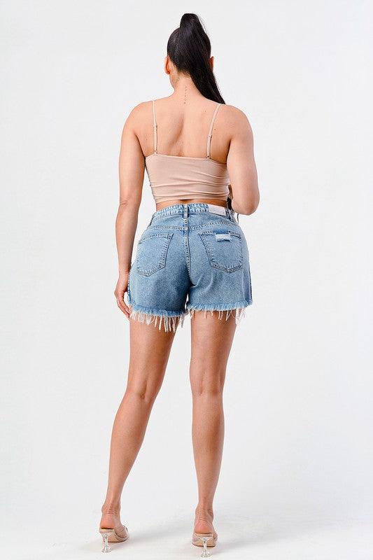 Side slid denim shorts - Lucianne Boutique