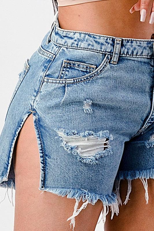 Side slid denim shorts - Lucianne Boutique