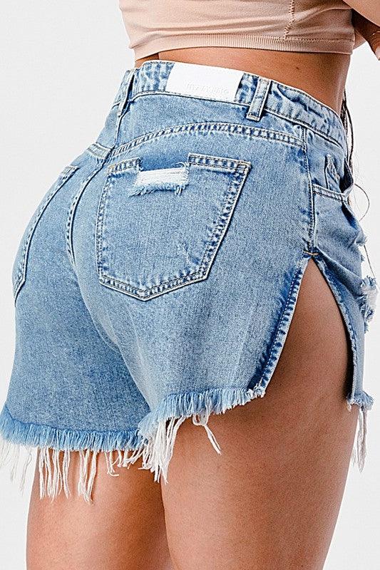 Side slid denim shorts - Lucianne Boutique