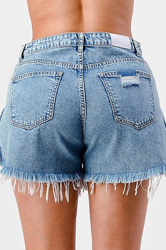 Side slid denim shorts - Lucianne Boutique