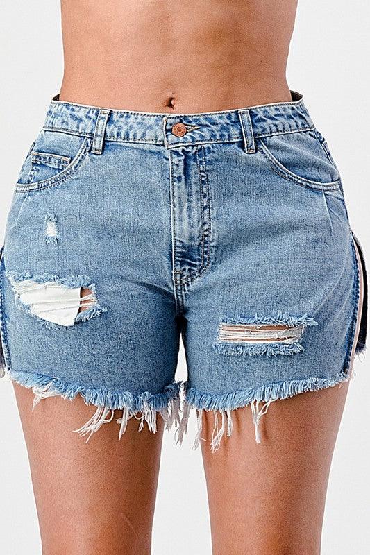 Side slid denim shorts - Lucianne Boutique