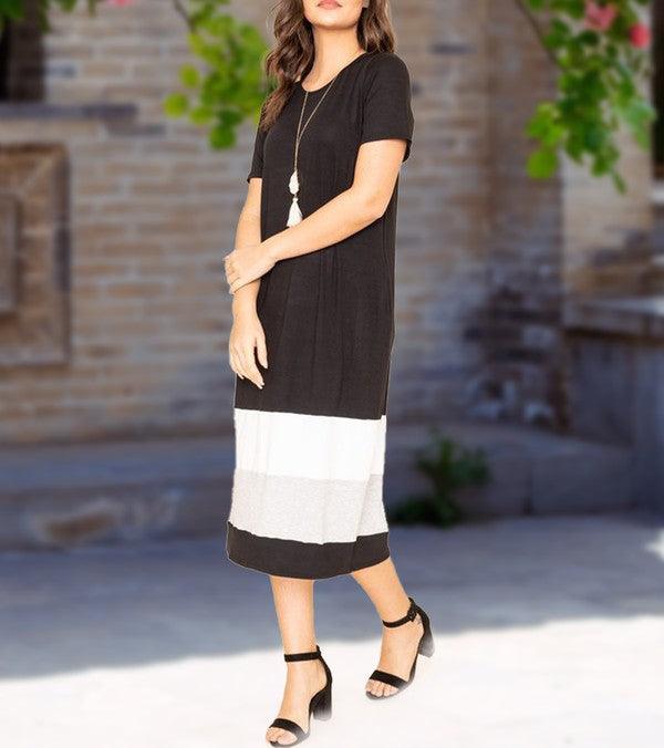 Color Block Calf Length Dress - Lucianne Boutique