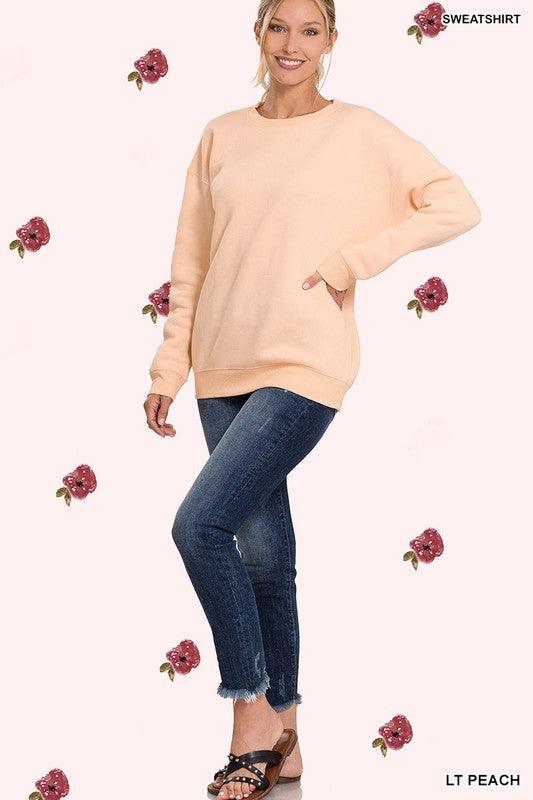 DROP SHOULDER ROUND NECK SWEATSHIRTS - Lucianne Boutique