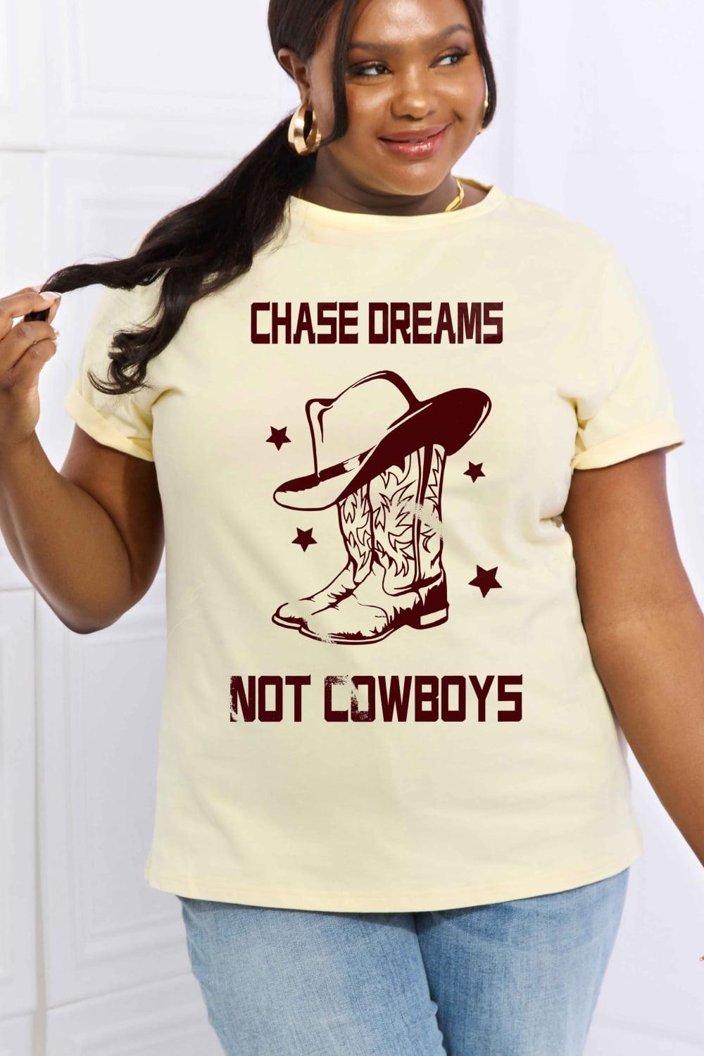 Simply Love Simply Love Full Size CHASE DREAMS NOT COWBOYS Graphic Cotton Tee - Lucianne Boutique