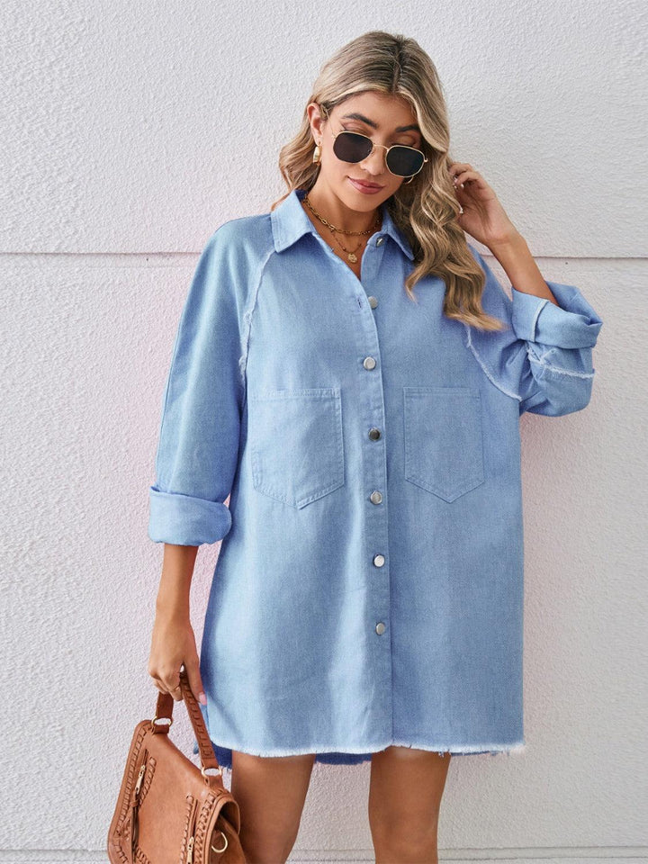 Raw Hem Button Up Denim Dress - Lucianne Boutique