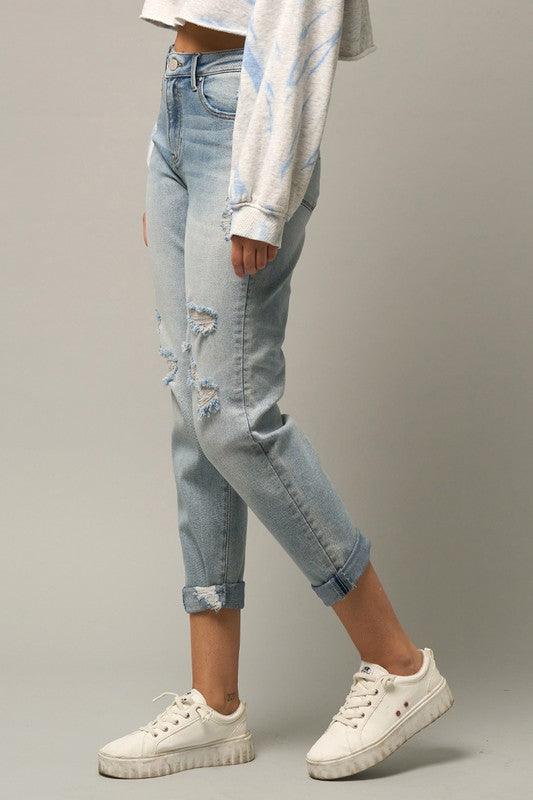 Distressed Girlfriend Jeans - Lucianne Boutique