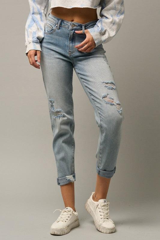 Distressed Girlfriend Jeans - Lucianne Boutique