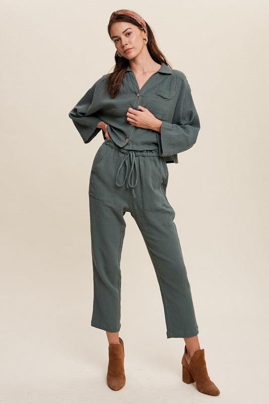 Long Sleeve Button Down and Long Pants Sets - Lucianne Boutique