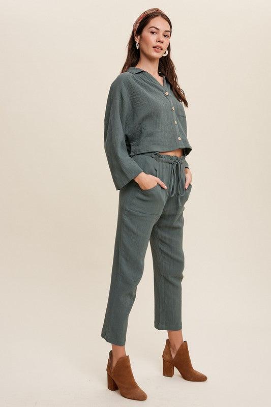 Long Sleeve Button Down and Long Pants Sets - Lucianne Boutique