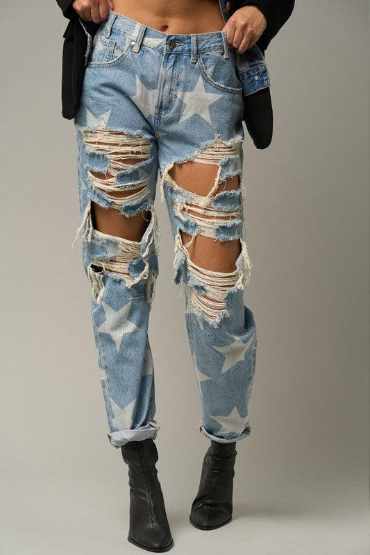 Star Print Slouch Jeans - Lucianne Boutique