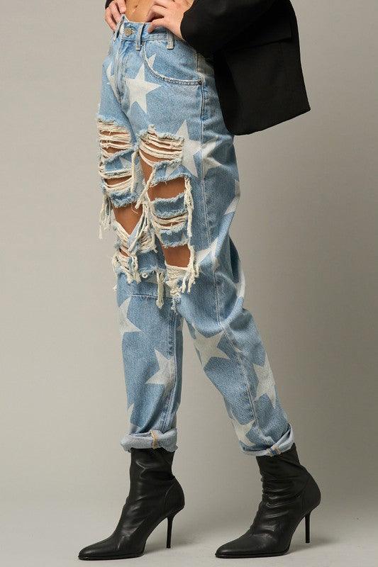 Star Print Slouch Jeans - Lucianne Boutique