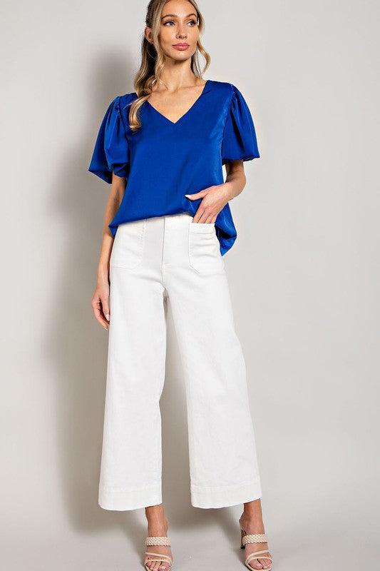 V-NECK PUFF SLEEVE BLOUSE TOP - Lucianne Boutique