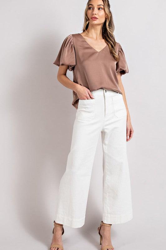 V-NECK PUFF SLEEVE BLOUSE TOP - Lucianne Boutique