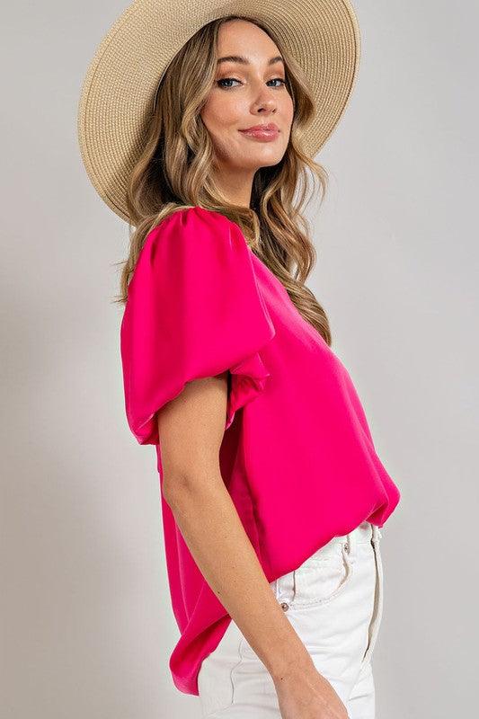 V-NECK PUFF SLEEVE BLOUSE TOP - Lucianne Boutique