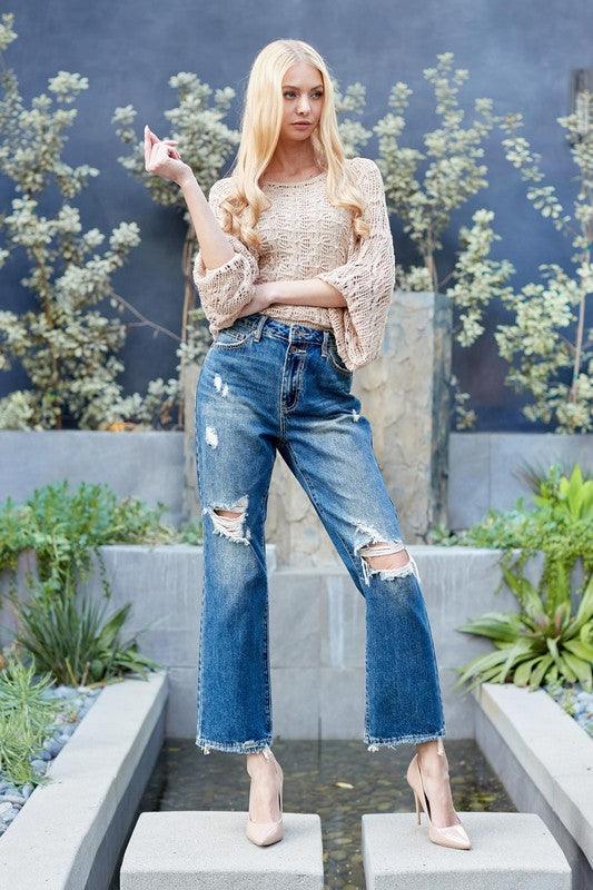 HIGH RISE DISTRESSED DAD JEANS - Lucianne Boutique