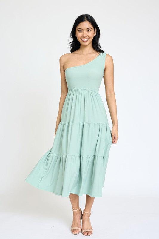 One Shoulder Ruffle Midi Dress - Lucianne Boutique