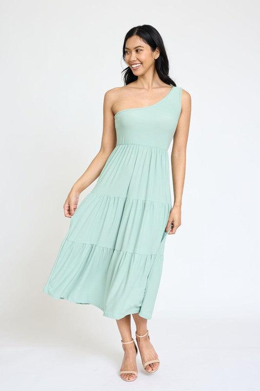 One Shoulder Ruffle Midi Dress - Lucianne Boutique