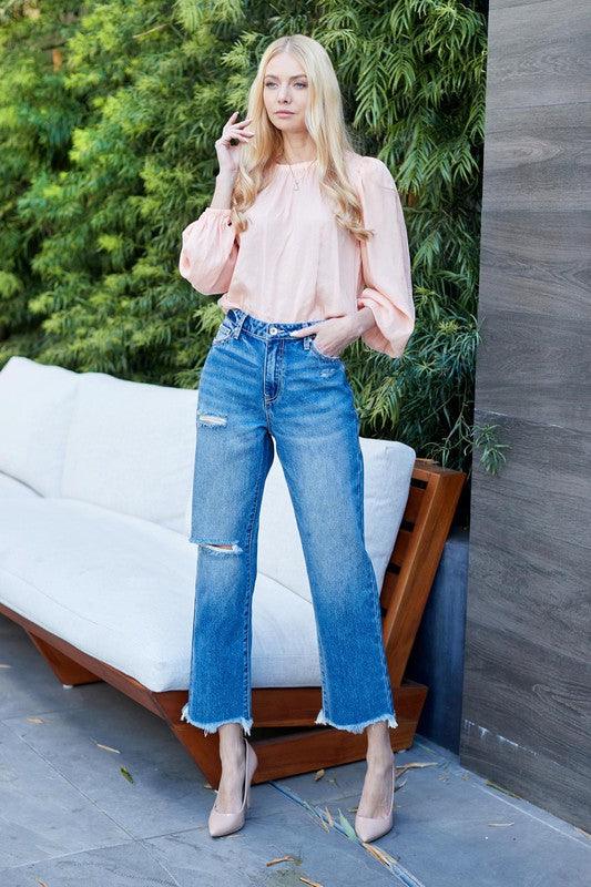 HIGH RISE DISTRESSED MOM JEANS - Lucianne Boutique