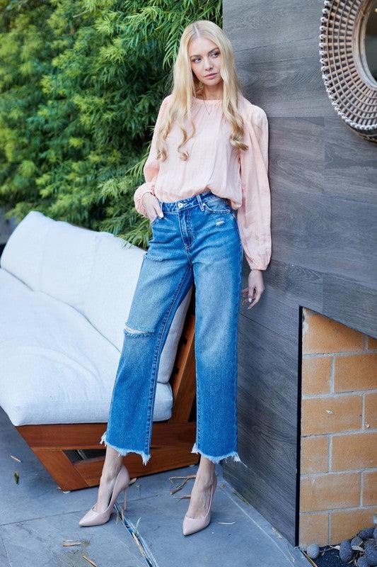 HIGH RISE DISTRESSED MOM JEANS - Lucianne Boutique