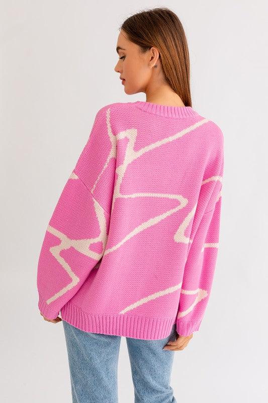 Abstract Pattern Oversized Sweater Top - Lucianne Boutique